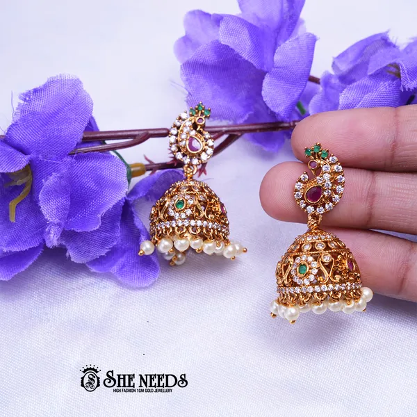 White_Brass_Premium_&_elegant_Gold_Plated__Jumkas_For_Women