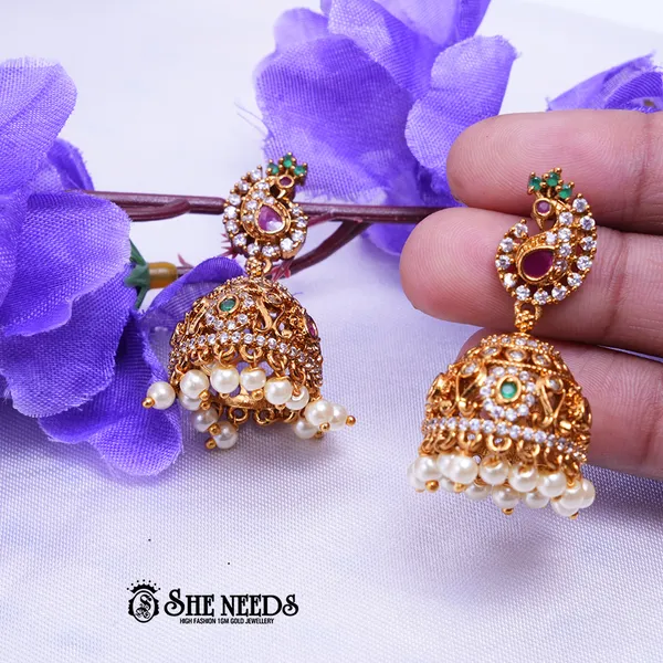 White_Brass_Premium_&_elegant_Gold_Plated__Jumkas_For_Women