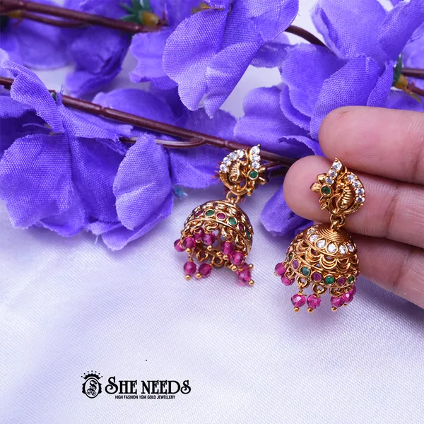 Pink_Brass_Premium_&_elegant_Gold_Plated__Jumkas_For_Women