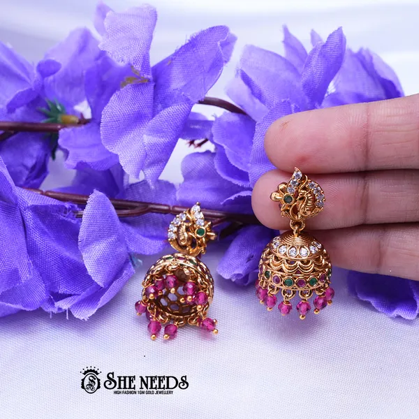 Pink_Brass_Premium_&_elegant_Gold_Plated__Jumkas_For_Women