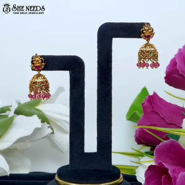 Pink_Gold_Plated_Pink_Bead_Jhumkas_For_Women