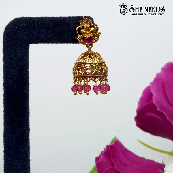 Pink_Gold_Plated_Pink_Bead_Jhumkas_For_Women