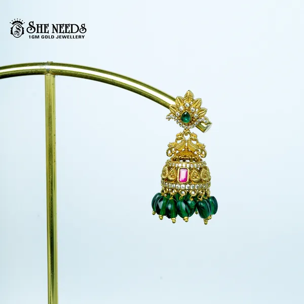Green_Gold_Plated__Beads_Traditional_Jhumkas_For_Women