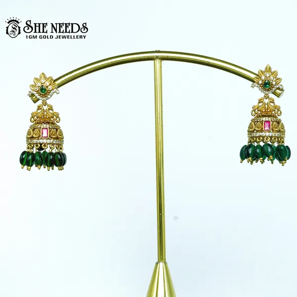 Green_Gold_Plated__Beads_Traditional_Jhumkas_For_Women