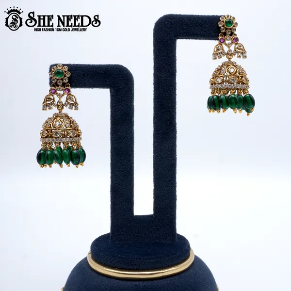 Green_Gold_Plated_Traditional_Bead_Jhumkas_For_Women