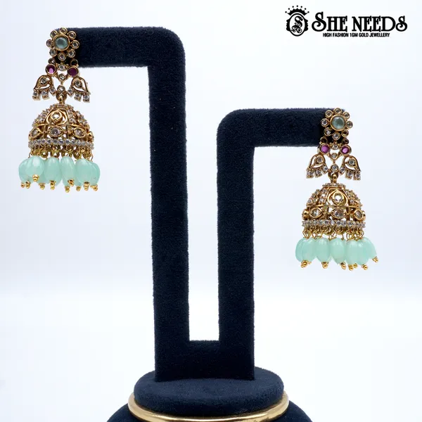 Light_Green_Gold_Plated_Traditional_Bead_Jhumkas_For_Women