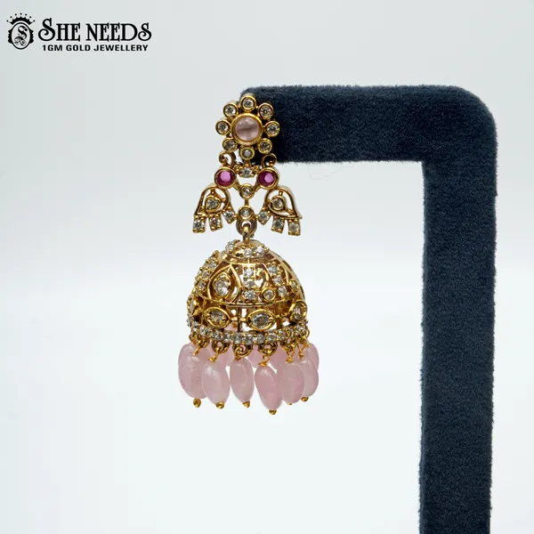Light_Pink_Gold_Plated_Traditional_Bead_Jhumkas_For_Women
