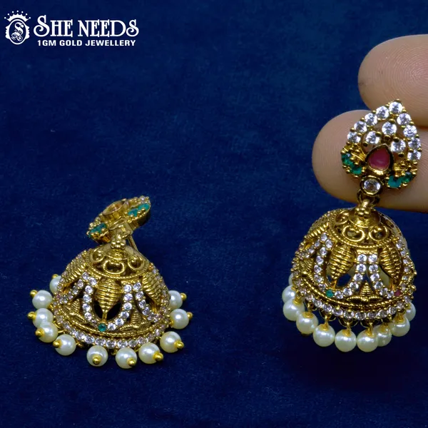 White_Teardrop_Stone_Temple_Jhumka_For_Women