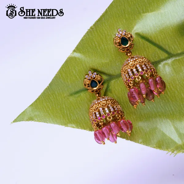 Pink_Regal_Dual-Tone_Temple_Jhumka_For_Women