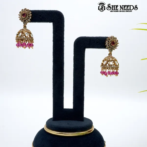 Pink_Gold_Plated_Floral_Stone_Temple_Jhumkas_For_Women