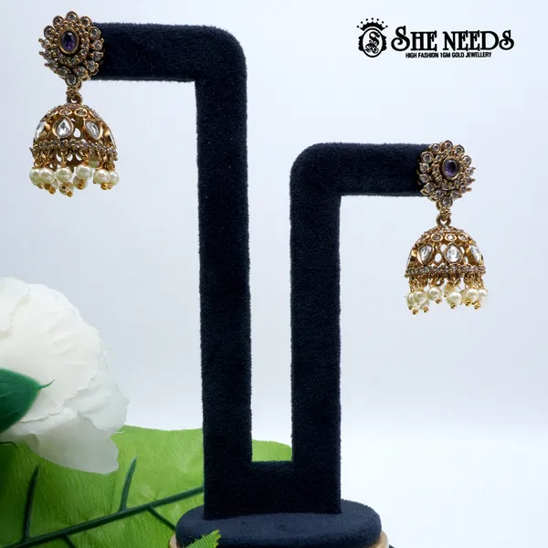 White_Gold_Plated_Floral_Stone_Temple_Jhumkas_For_Women