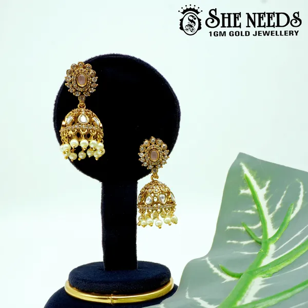 Whit_Gold_Plated_Floral_Stone_Temple_Jhumkas_For_Women
