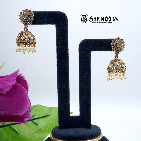 White_Gold_Plated_Floral_Stone_Temple_Jhumkas_For_Women
