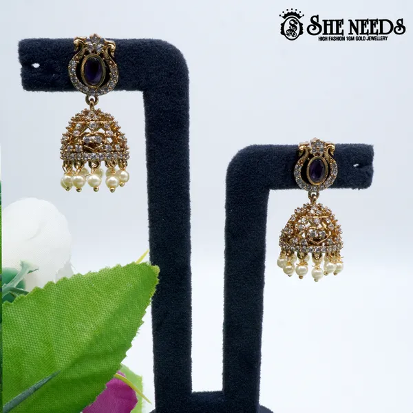 White_Oval_Stone_Temple_Jhumka_For_Women_For_Women