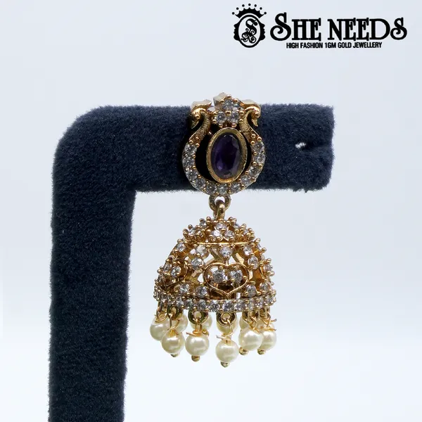 White_Oval_Stone_Temple_Jhumka_For_Women_For_Women