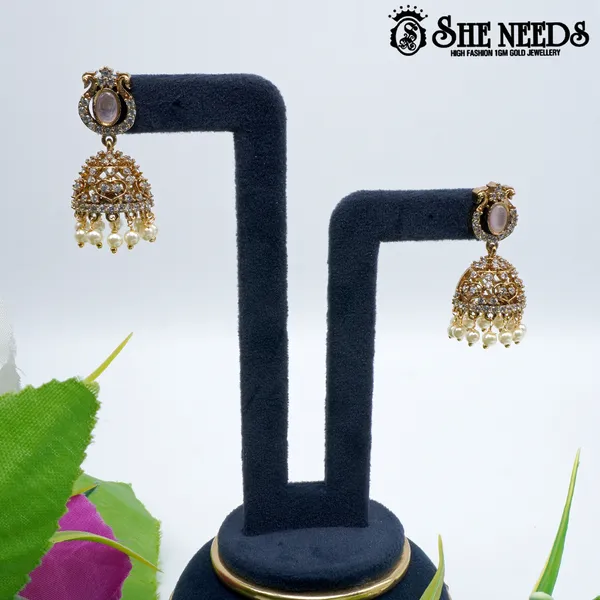 White_Oval_Stone_Temple_Jhumka_For_Women_For_Women