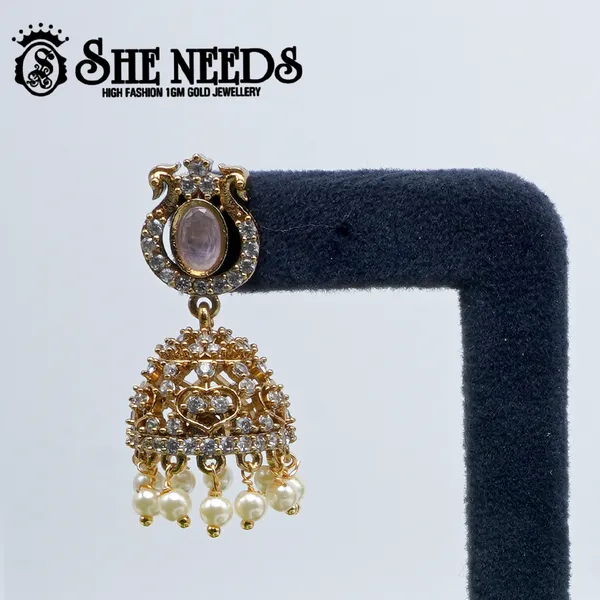 White_Oval_Stone_Temple_Jhumka_For_Women_For_Women