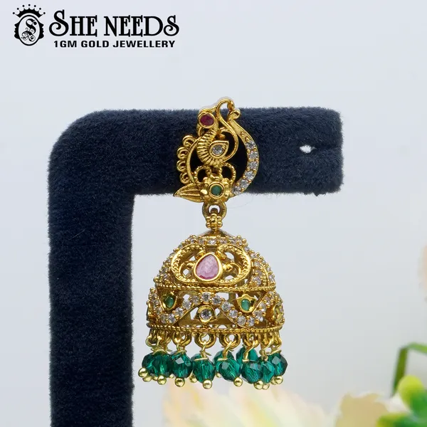 Green_Peacock_Motif_Temple_Jhumka_For_Women