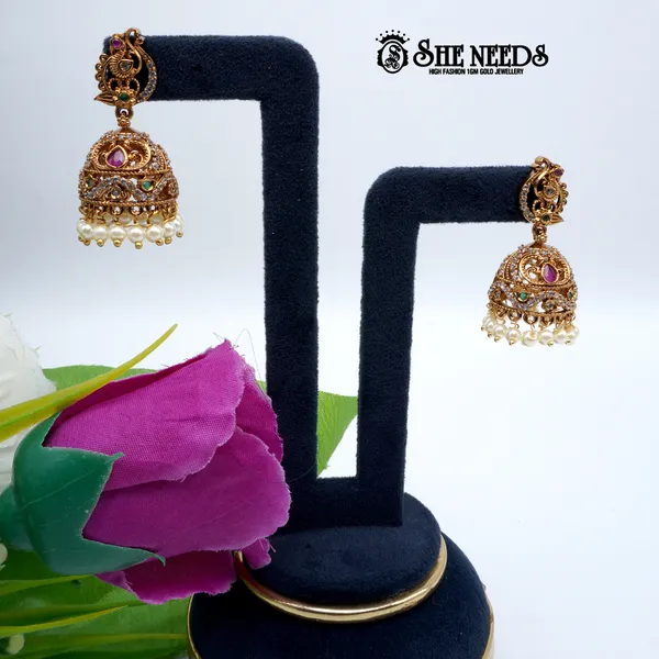 White_Gold_Plated_Peacock_Motif_Temple_Jhumka_For_Women