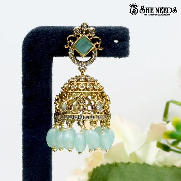 Light_Green_Royal_Cutwork_Temple_Gold_Plated_Jhumka_Earrings_For_Women