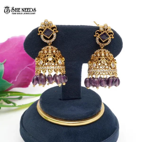 Purple_Royal_Cutwork_Temple_Gold_Plated_Jhumka_Earrings_For_Women