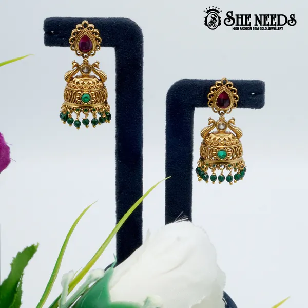 Green_Ruby_Tone_Temple_Jhumka_For_Women