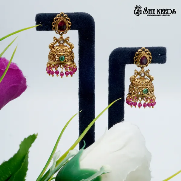 White_Ruby_Tone_Temple_Jhumka_For_Women