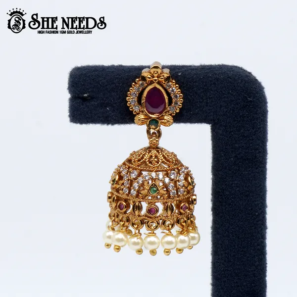 White_Gold_Plated_Classic_Pearl_Drop_Temple_Jhumka_For_Women