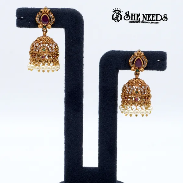 White_Gold_Plated_Classic_Pearl_Drop_Temple_Jhumka_For_Women