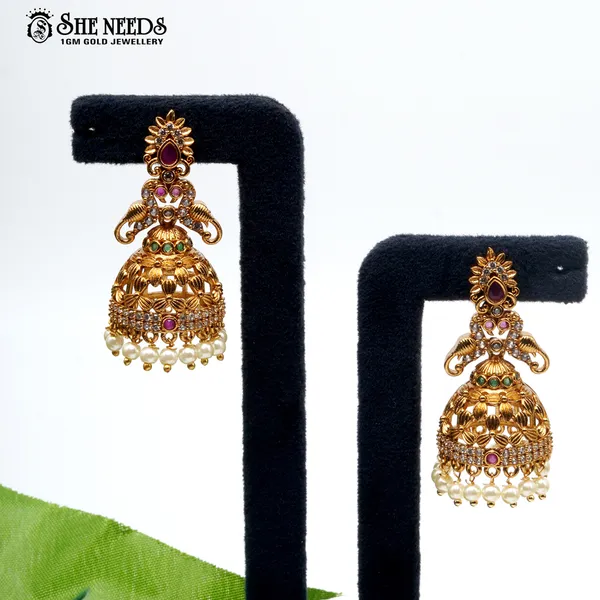 Gold_Plated_Antique_Finish_Temple_Jhumka_For_Women