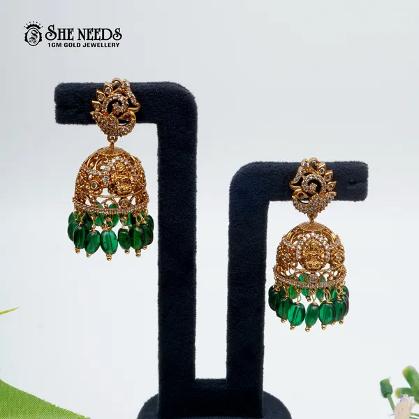 Green_Gold_Plated_Gold_Temple_Jhumkas_For_Women