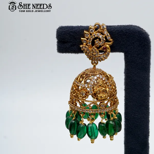 Green_Gold_Plated_Gold_Temple_Jhumkas_For_Women