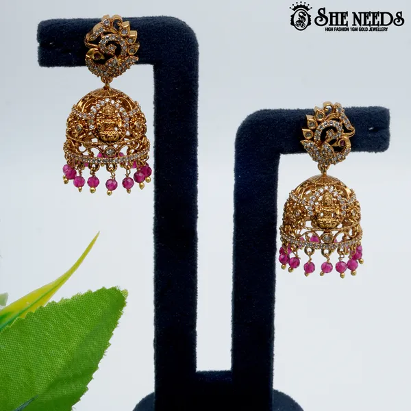 Pink_Gold_Plated_Gold_Temple_Jhumkas_For_Women