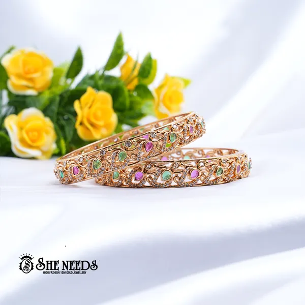 Green_&_Pink_Brass_Premium_&_elegant_Gold_Plated__Bangles_For_Women_(Set_Of_2)