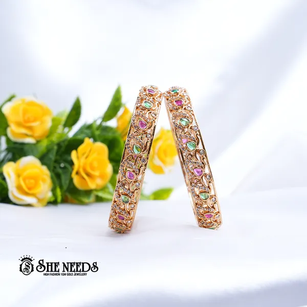 Green_&_Pink_Brass_Premium_&_elegant_Gold_Plated__Bangles_For_Women_(Set_Of_2)