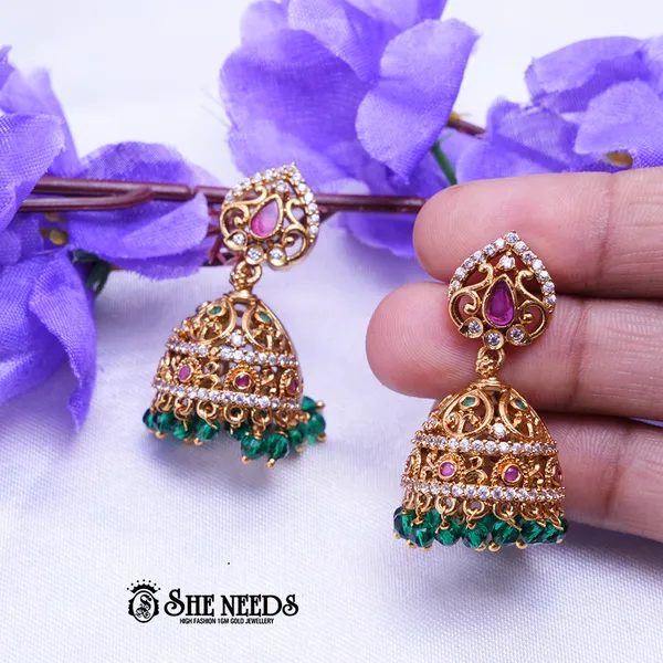 Green_Brass_Premium_&_elegant_Gold_Plated__Jumkas_For_Women