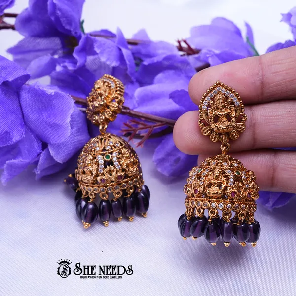Puple_Brass_Premium_&_elegant_Gold_Plated__Jumkas_For_Women