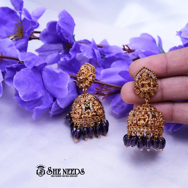 Puple_Brass_Premium_&_elegant_Gold_Plated__Jumkas_For_Women
