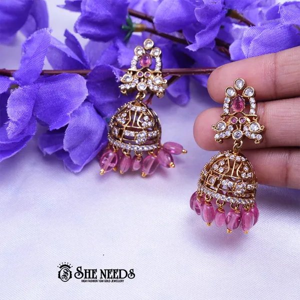 Pink_Brass_Premium_&_elegant_Gold_Plated__Jumkas_For_Women