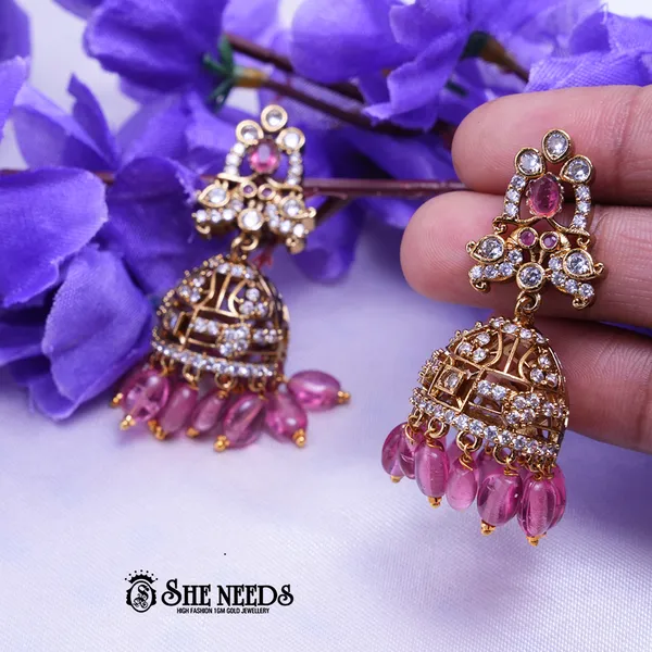 Pink_Brass_Premium_&_elegant_Gold_Plated__Jumkas_For_Women