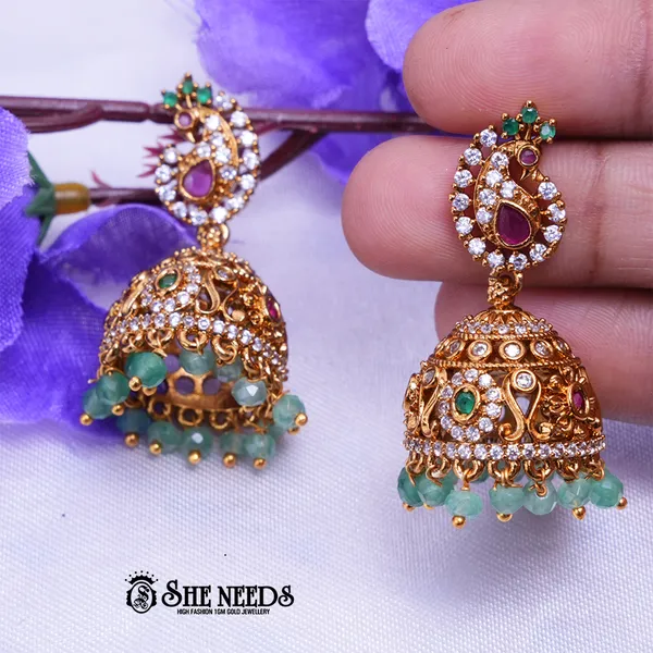 Light_Green_Brass_Premium_&_elegant_Gold_Plated__Jumkas_For_Women