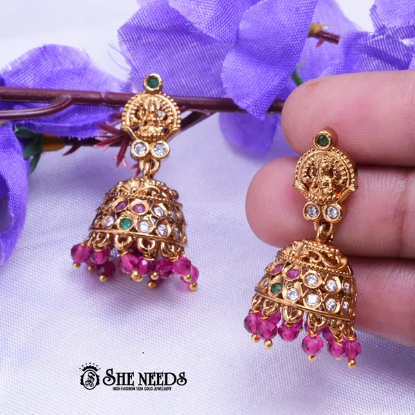 Pink_Brass_Premium_&_elegant_Gold_Plated__Jumkas_For_Women
