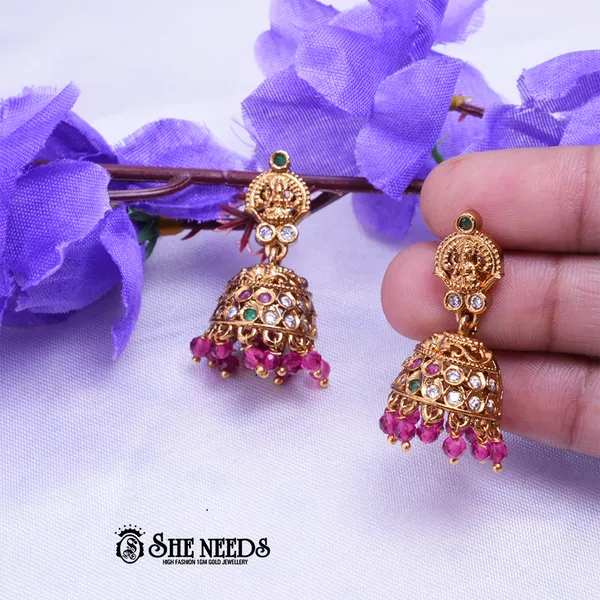 Pink_Brass_Premium_&_elegant_Gold_Plated__Jumkas_For_Women