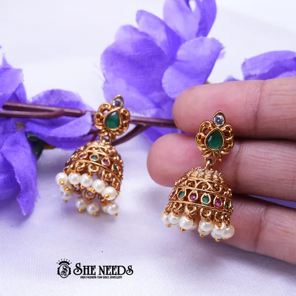 White_Brass_Premium_&_elegant_Gold_Plated__Jumkas_For_Women