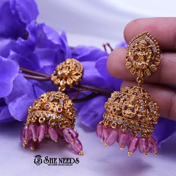 Pink_Brass_Premium_&_elegant_Gold_Plated__Jumkas_For_Women
