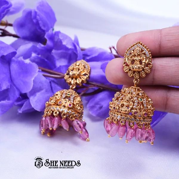 Pink_Brass_Premium_&_elegant_Gold_Plated__Jumkas_For_Women