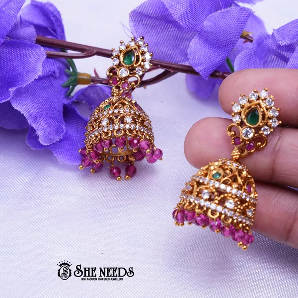 Pink_Brass_Premium_&_elegant_Gold_Plated__Jumkas_For_Women