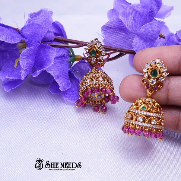 Pink_Brass_Premium_&_elegant_Gold_Plated__Jumkas_For_Women