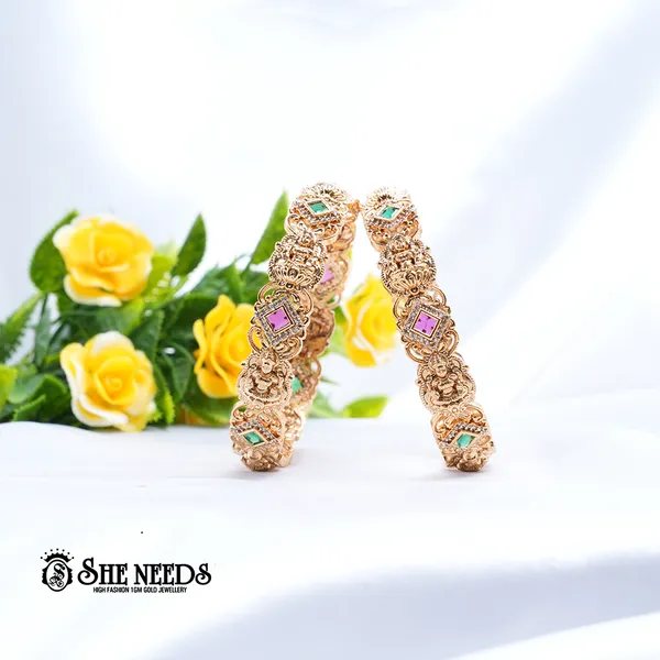 Green_&_Pink_Brass_Premium_&_elegant_Gold_Plated__Bangles_For_Women_(Set_Of_2)