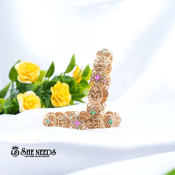 Green_&_Pink_Brass_Premium_&_elegant_Gold_Plated__Bangles_For_Women_(Set_Of_2)
